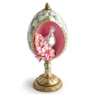 MACKENZIE-CHILDS Touch Of Pink Chick Treasure Egg Courtly Check Home Decor NEW